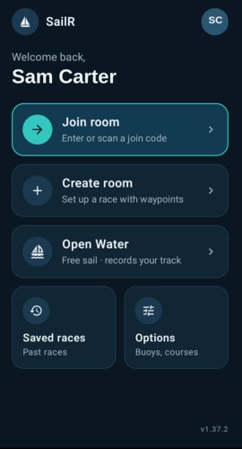 SailR home screen